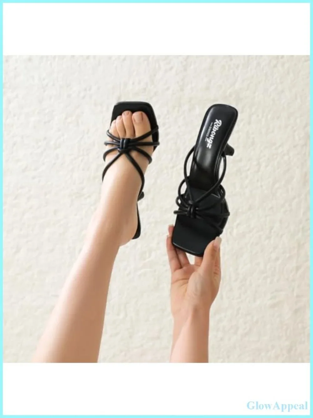 Square Toe Strappy Kitten Heel Mule Sandals PU Slip On